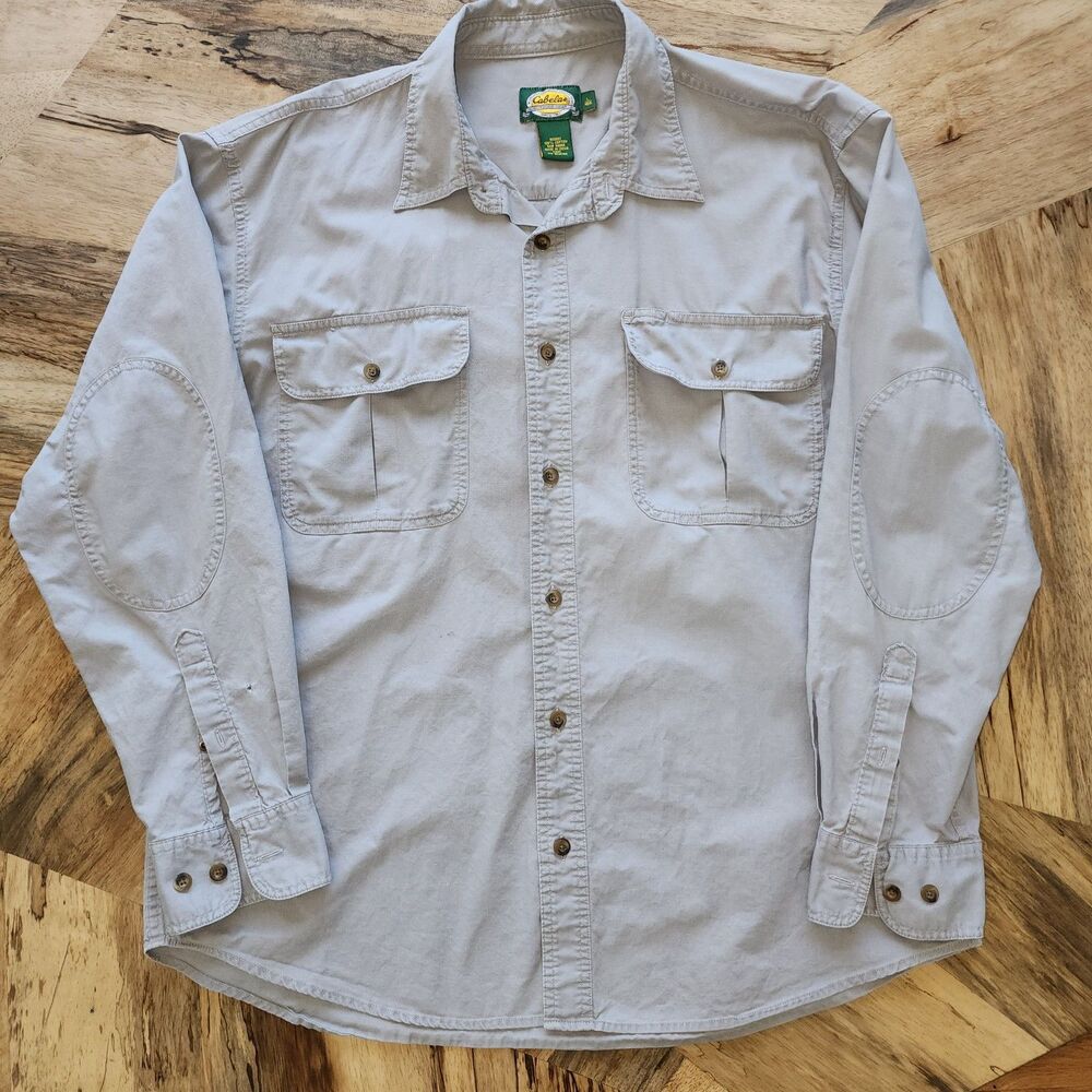 Cabela's Long Sleeve Button Up Light Grey Shirt Sz L